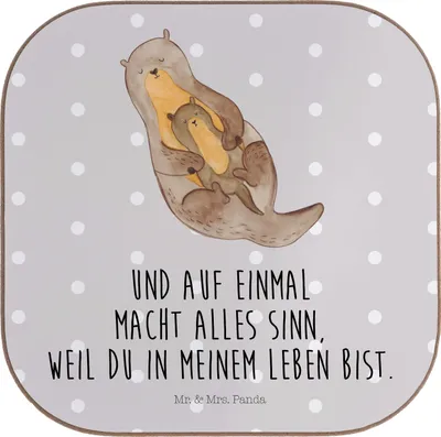 Produktbild von Mr. & Mrs. Panda Untersetzer für Gläser Otter Kind - Grau Pastell - Geschenk, Baby, Mama, Tassenuntersetzer, Tochter, Familie, Coaster, gläseruntersetzer, Holzuntersetzer