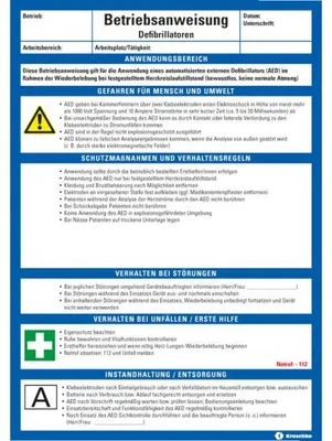 Produktbild von Dreifke® Maschinenbetriebsanweisung Defibrillatoren, Kunststoff, 210x297mm, A...