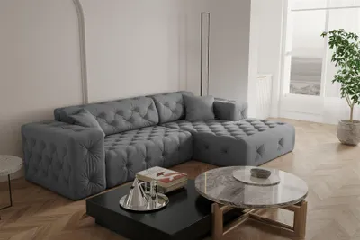 Produktbild von Ecksofa Designersofa CHANTAL in Stoff Opera Velvet Grau Ottomane Rechts