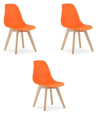 Image de Chaise - Leobert - Kito - Orange/Pieds Naturels - 46 X 54,5 X 80 Cm - Lot De 3