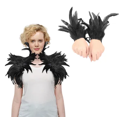 Productafbeelding van Verenmuts met verenarmbanden, 1 paar, kostuumaccessoire voor Halloween