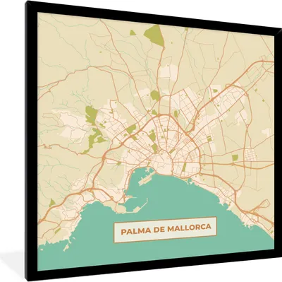 Produktbild von MuchoWow® Gerahmtes Poster Mallorca - Stadtplan - Vintage - Karte 40x40 cm - Poster mit Schwarzem Bilderrahmen Wandposter Rahmen Foto Bilder - Mit Rahmen - Wanddekoration Schlafzimmer