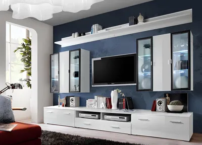 Produktbild von Wohnzimmermöbel Set Designer Wohnwand Einrichtung Wandschrank Weiß