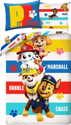 A Paw Patrol themed bedding set featuring characters from the show.