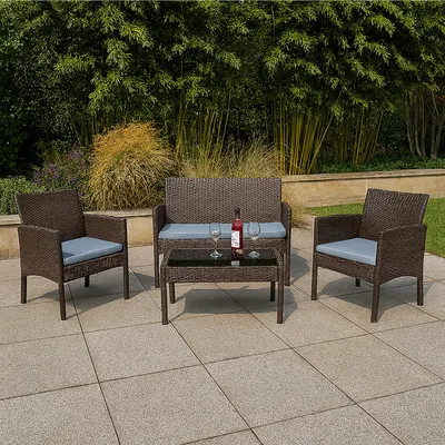 Produktbild von 4-teiliges Polyrattan Lounge-Set mit Tisch Gartenmöbel Set Zita braun