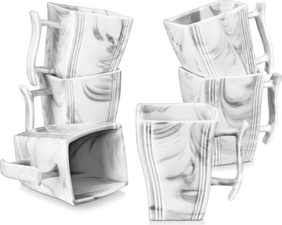 Obrázek produktu pro MALACASA Sada hrnků, série Flora, mramorový porcelán 6 ks. Sada hrnků na kávu Sada hrnků Square 350ml