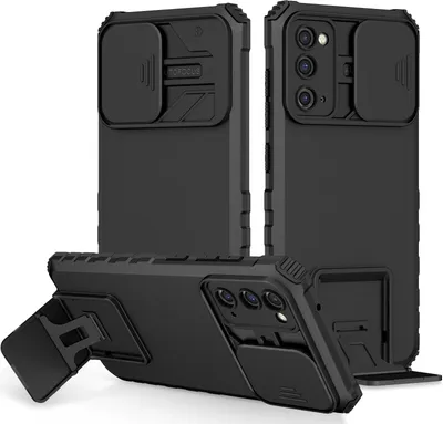 Immagine prodotto di Custodia per Samsung Galaxy S20 FE/S20 FE 5G/S20 FE 2022 a doppio strato, robusta e con protezione militare, con kickstand e protezione scorrevole per la fotocamera, nero