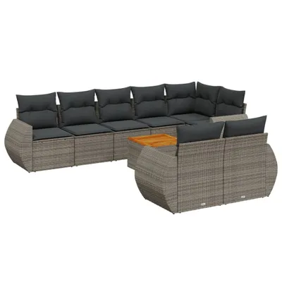 Produktbild von vidaXL 9-tlg. Garten-Sofagarnitur mit Kissen Grau Poly Rattan