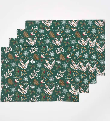 Produktbild von HOMESCAPES Weihnachts-Tischset Weihnachtlicher Wald, grün, 4er Set
