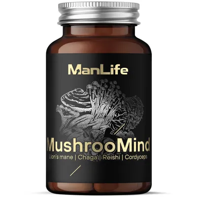 Produktbild von Lion's mane Cordyceps Reishi Chaga - Pilz Komplex - Löwenmähne Igel-Stachelbart - ManLife MushrooMind - Stress Konzentration Immunsystem Gehirn