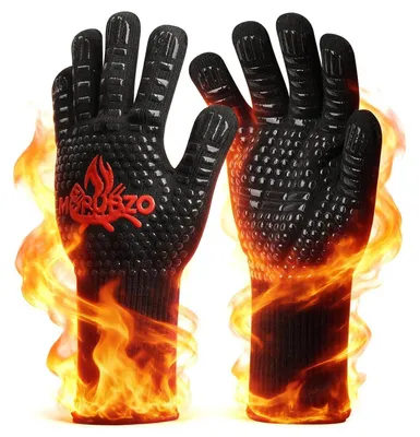 Productafbeelding van Hittebestendige grillhandschoenen tot 800°C, met bescherming voor de onderarmen, antislip, katoenen voering, zwart
