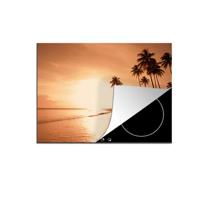 Produktbild von KitchenYeah© Herdabdeckplatte Sonnenuntergang - Tropisch - Palme - Strand - Meer , 75x52cm, Küche Deko, Glaskeramikkochfeld Herdabdeckung, Abdeckplatte fùr Kochfeld
