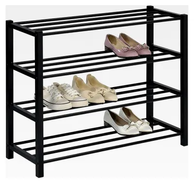 Produktbild von Schuhregal NAVAN Metall Schwarz, stabile Schuhbank mit 4 Ablagen, platzsparende Schuhkommode, geeignet für offenes Schuhregal, Schuhständer, Schuhregale