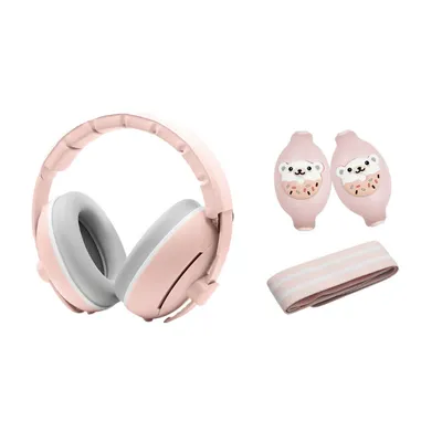 Immagine prodotto di Set di protezione dell'udito Youha - Protezione dell'udito adatta a neonati e bambini (0-4 anni) - Set 2 in 1 - Chiusura in velcro e antiscivolo - Colore: rosa