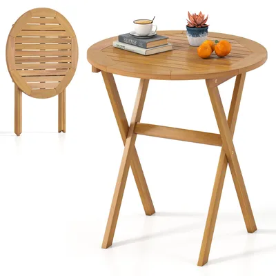 Immagine prodotto di Tavolo da giardino in legno COSTWAY, tavolo in legno resistente alle intemperie, tavolo pieghevole in legno di acacia, tavolo da balcone, tavolo da pranzo rotondo per giardino, balcone, terrazza, 67x67x69,5 cm