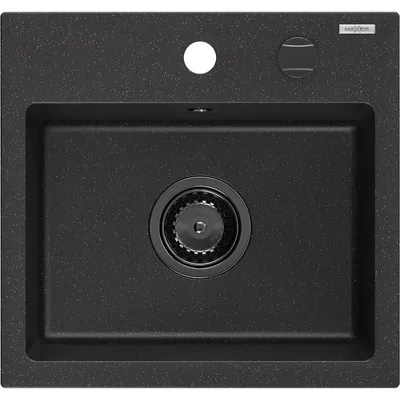 Obrázok produktu pre Mexen Milo granitový jednokomorový drez 435 x 410 mm, Čierna/Strieborná metalíza, Sifón Čierna - 6505441000-73-B
