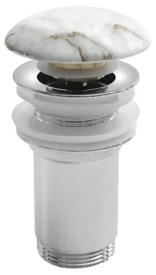 Imagen del producto de Kit de desagüe para lavabo Sapho, 5/4", con sistema de apertura y cierre "clic-clack", tapón de cerámica, para lavabos de 10-50 mm, color blanco carrara