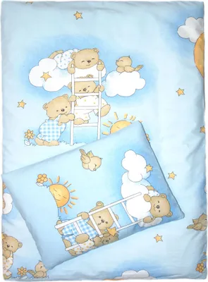 Produktbild von 4tlg Kinderwagenset Baby Bettwäsche für Kinderwagen Bezüge Decke Kissen 23. Bärchen auf Leitern Blau