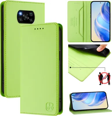 Obrázek produktu pro Kožené pouzdro pro Xiaomi Poco X3 / X3 NFC / X3 Pro, flipové pouzdro s přihrádkami na karty, peněženkou a stojánkem Zelený