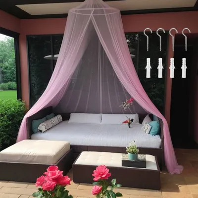 Image de （50×280cm，Rosa）Moustiquaire pliable Ciel de lit Dôme suspendu Moustiquaire avec crochets Moustiquaire Moustiquaire moustiquaire pour jardin camping maison