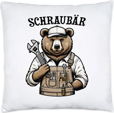 Produktbild von Schraubär Bär Handwerker Kissen Inkl. Füllung Vatertag Schrauben Mechaniker