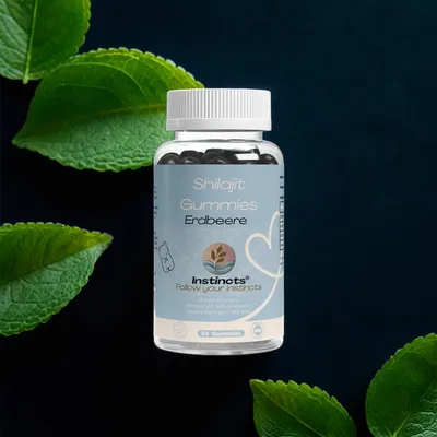Produktbild von Instincts, Shilajit Gummies + Vitamin C,B6, B12 - Vegan - Zuckerfrei - Erdbeere - 60 Stk.