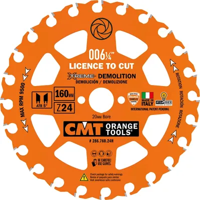 Produktbild von Cmt Hm Xtreme Demolition 160Mm 24Z Hole 20Mm 2.3/1.2Mm Cmt 286.760.24H Ean 8019296074062