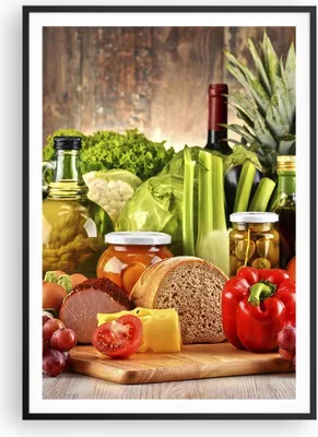 Produktbild von Gerahmtes Poster - Schwarzer Rahmen - Lebensmittel Gemüse Brokkoli Fleisch - 70x100 cm - Wand Bild - Wanddeko - Wandbilder - Wandposter - Bilderrahmen - Bilder - Kunstdruck - P2BPA70x100-3182