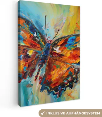 Produktbild von MuchoWow® - Leinwandbilder - Schmetterling - Farben - Kunst - Malerei, Wandbild, Wanddeko Bilder Wohnzimmer, 40x60 cm