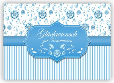 Produktbild von Schöne Grußkarte als Gratulation des Kommunions Kindes mit Blümchen und Streifen: Glückwunsch zur Kommunion