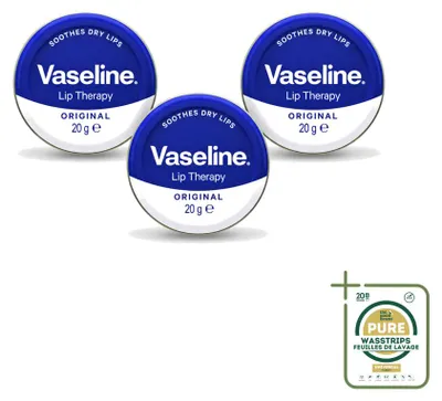 Image de 3 baumes à lèvres Vaseline Original, format 20 g - Lot de 3