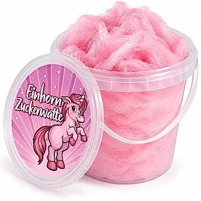Produktbild von Rosa Einhornzuckerwatte im Eimer | Bubblegum Kaugummi Geschmack 50g