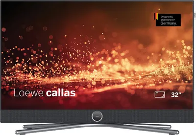 A Loewe callas 32 television displaying a vibrant, abstract image with bokeh effects.