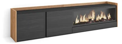 Image de Meuble tv effet bois noir et chêne 212x35x50cm cheminée effet feu XXL