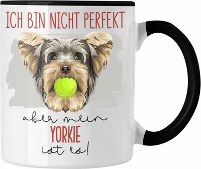 Produktbild von Trendation - Yorkie Besitzer Tasse Geschenk Lustiger Spruch Geschenkidee Besitzerin Ich Bin Nicht Perfekt Aber Mein Yorkie Ist Es (Schwarz)