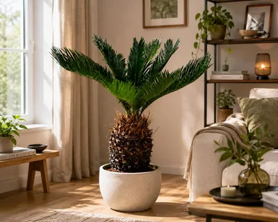 Produktbild von Palmfarn (Cycas revoluta) ca. 70 cm – Japanischer Palmfarn mit 20–30 cm Knolle, exotische Zimmerpflanze für Kübel, Wintergarten & Büro, KI-generiertes Bild