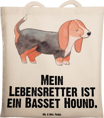 Produktbild von Mr. & Mrs. Panda Jutebeutel Basset Hound Lebensretter - Transparent - Geschenk, Tote Bag, Shopping Tasche, Büchertasche, Laptoptasche
