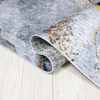 Produktbild von Grau, Creme, Blau Teppich Mazovia - Modern, Geometrisch Teppich für Wohnzimmer, Schlafzimmer, Büro - Maschinenwaschbar - 160 x 230 cm