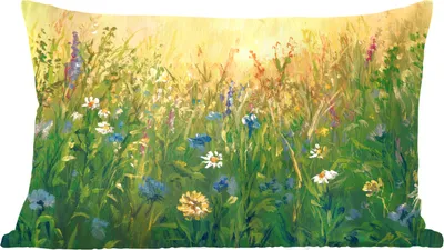Produktbild von MuchoWow® Zierkissen Sofakissen Wohnzimmer Dekokissen 50x30 cm Blumen - Aquarell - Sonne - Wohnzimmerdekoration - Polster mit Photo