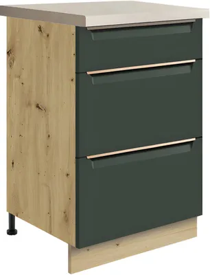 Obrázek produktu pro GLAMOUR GREEN 9D – spodní skříňka 50 cm s 3 zásuvky, tmavě zelená matná