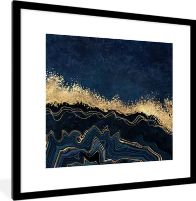 Produktbild von MuchoWow® MuchoWow® Gerahmtes Poster Marmor - Textur - Gold - Illustration 40x40 cm - Poster mit zchwarzem Bilderrahmen - Poster - Plakat im Rahmen