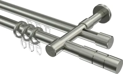 Produktbild von Interdeco Rundrohr-Innenlaufstange / Gardinenstange (Kombination) Edelstahl-Optik, Typ Prestige Elanto (Rillenzylinder), 20 mm Ø 2-läufig, 520 cm