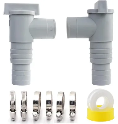Productafbeelding van Afsluitkraan voor zwembaden met een slangstuk van 32 mm, set van 2 stuks met 6 slangklemmen