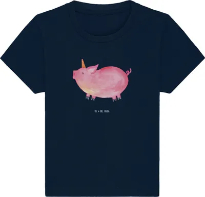 Produktbild von Mr. & Mrs. Panda Babyshirt Einhorn Schwein 0. - 6. Monat - French Navy - Geschenk, Unicorn, Baby Jerseyshirt, Bauer, , Party, Kleinkind Shirt, Englisch, Baumwollshirt