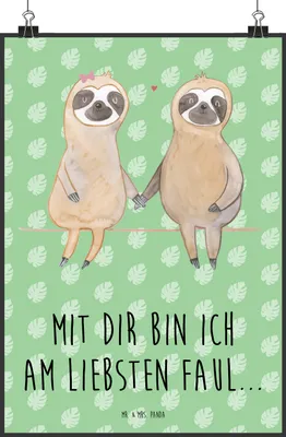Produktbild von Mr. & Mrs. Panda Bild Faultier Pärchen DIN A2 - Tropengrün - Geschenk, kunstdruck poster, Verliebt, Beziehung, Wandbild, wanddeko, Liebe, drucke