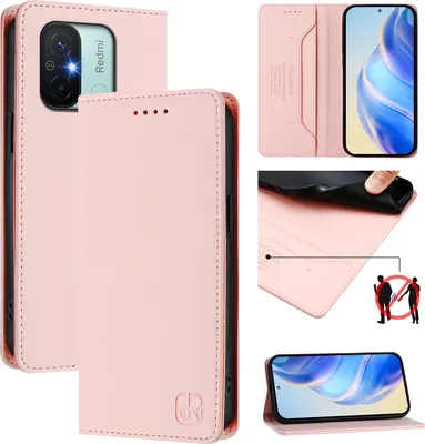 Produktbild von Lederhülle für Xiaomi Redmi 12C Hülle Flip Brieftasche Kartenfächern Ständer Schutzhülle Pink