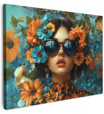 Produktbild von Leinwand-Gartenbild, Frau mit Blumen, 100x70 cm