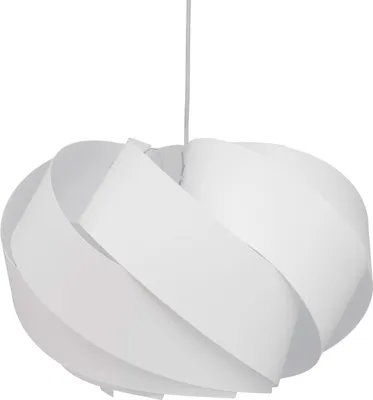 A white pendant lamp with a twisted design.