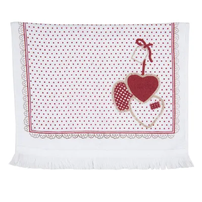 Produktbild von Clayre & Eef Gästehandtuch 40x66 cm Weiß Rot Baumwolle Herz
