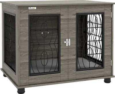 Produktbild von PawHut Hundebox für Zuhause, Hundehaus mit Kissen, Verschließbare Vordertür Grau